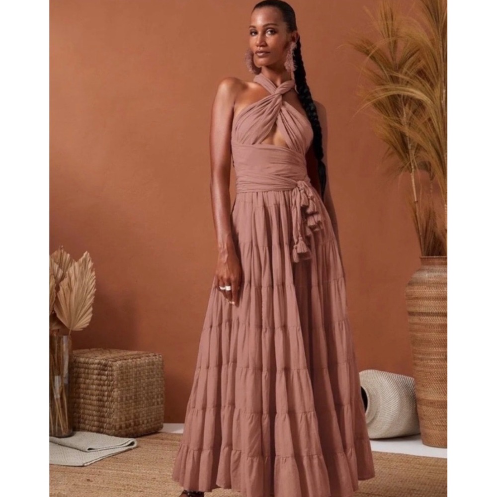 Erika Peña Selma Convertible Maxi Dress NWT Cotton Voile Tiered Boho Resort L/XL